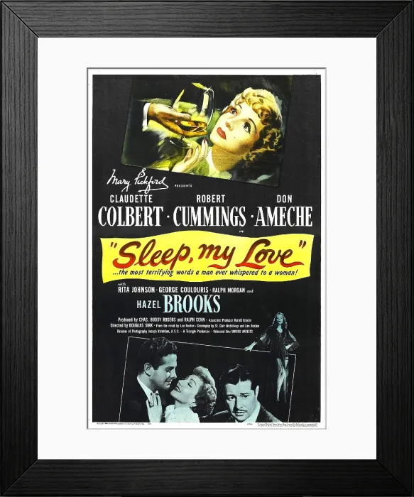 Framed Print : SLEEP, MY LOVE, US poster, bottom from left: Robert Cummings, Claudette Colbert, Don Ameche, Hazel Brooks, 1948