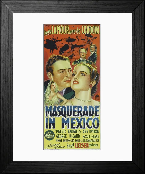 Framed Print : MASQUERADE IN MEXICO, US poster art, from left: Arturo de Cordova, Dorothy Lamour, 1945
