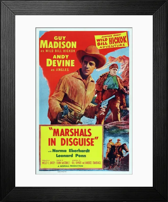 Framed Print : MARSHALS IN DISGUISE, US poster art, from left: Guy Madison, Andy Devine, 1954