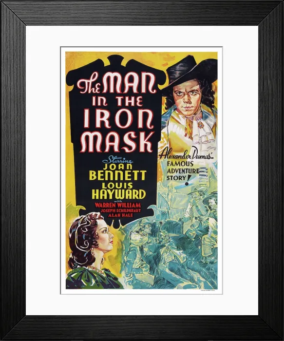 Framed Print : THE MAN IN THE IRON MASK, US poster art, bottom left: Joan Bennett; top right: Louis Hayward, 1939 Framed Print : THE MAN IN THE IRON MASK, US poster art, bottom left: Joan Bennett; top right: Louis Hayward, 1939