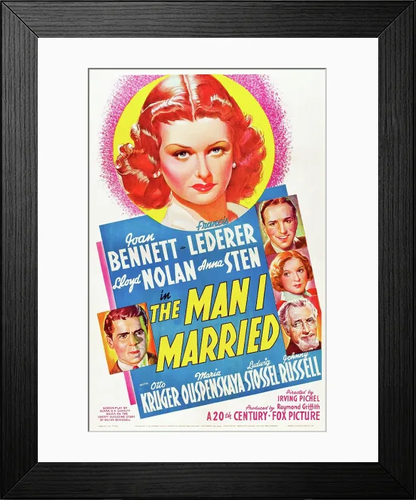 Framed Print : THE MAN I MARRIED, top: Joan Bennett, bottom left: Francis Lederer, bottom right: Lloyd Nolan, Anna Sten on poster art, 1940, TM and Copyright 20th Century Fox Film Corp