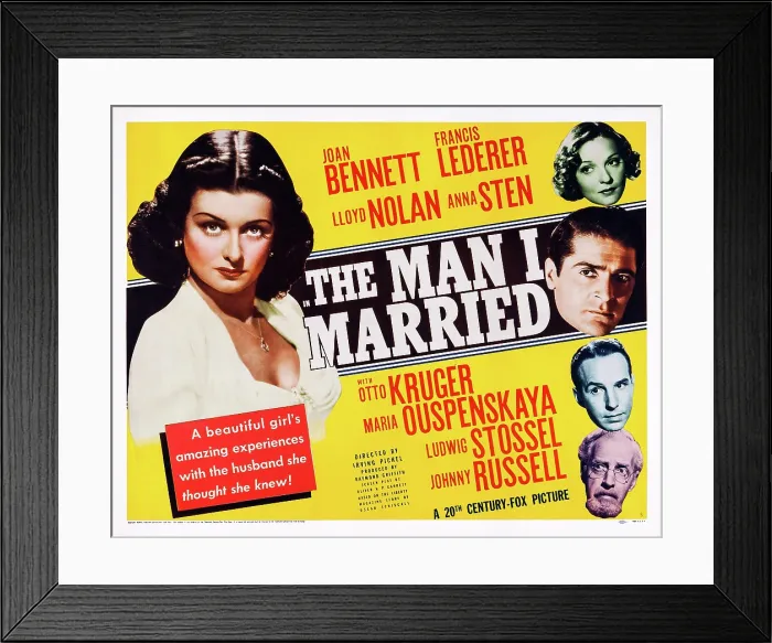 Framed Print : THE MAN I MARRIED, US poster art, left: Joan Bennett; right, from top: Anna Sten, Francis Lederer, Lloyd Nolan, Ludwig Stossel, 1940. TM & Copyright 20th Century Fox-Film Corp