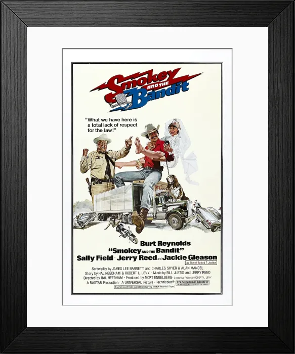 Framed Print : SMOKEY AND THE BANDIT, from left: Jackie Gleason, Burt Reynolds, Sally Field, 1977