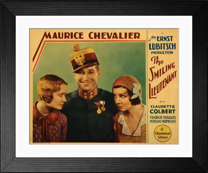 Framed Print : THE SMILING LIEUTENANT, from left: Miriam Hopkins, Maurice Chevalier, Claudette Colbert, lobbycard, 1931 Framed Print : THE SMILING LIEUTENANT, from left: Miriam Hopkins, Maurice Chevalier, Claudette Colbert, lobbycard, 1931