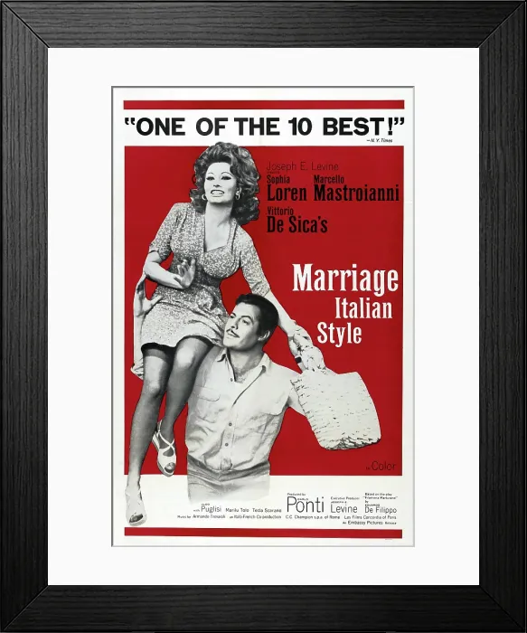 Framed Print : MARRIAGE ITALIAN STYLE, (aka MATRIMONIO ALL'ITALIANA), US poster, Sophia Loren, Marcello Mastroianni, 1964