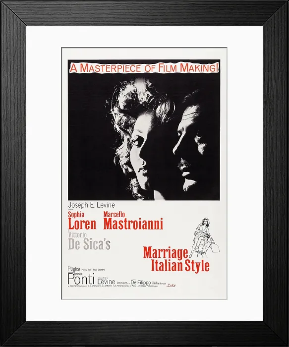 Framed Print : MARRIAGE ITALIAN STYLE, (aka MATRIMONIO ALL'ITALIANA), Italian poster, Sophia Loren, Marcello Mastroianni, 1964 Framed Print : MARRIAGE ITALIAN STYLE, (aka MATRIMONIO ALL'ITALIANA), Italian poster, Sophia Loren, Marcello Mastroianni, 1964