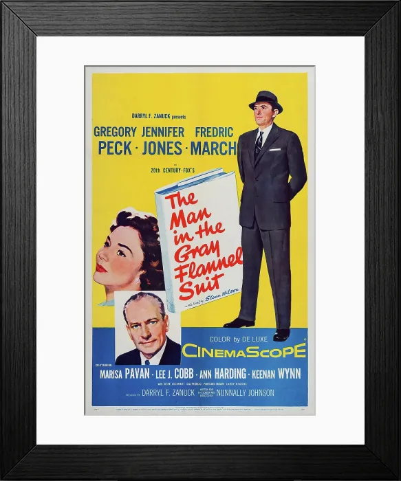 Framed Print : THE MAN IN THE GRAY FLANNEL SUIT, US poster art, from bottom left: Fredric March, Jennifer Jones, Gregory Peck, 1956. TM and Copyright 20th Century Fox Film Corp