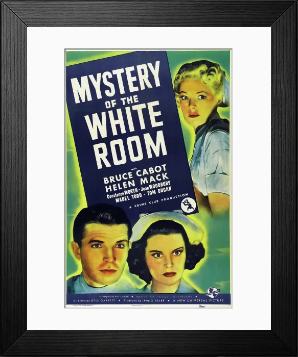 Framed Print : MYSTERY OF THE WHITE ROOM, US poster art, from left: Bruce Cabot, Helen Mack, Constance Worth (top), 1939 Framed Print : MYSTERY OF THE WHITE ROOM, US poster art, from left: Bruce Cabot, Helen Mack, Constance Worth (top), 1939