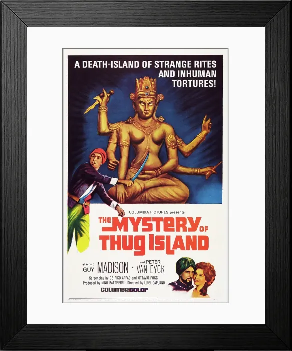 Framed Print : THE MYSTERY OF THUG ISLAND, (aka KIDNAPPED TO MYSTERY ISLAND, aka I MISTERI DELLA GIUNGLA NERA), US poster art, bottom right: Guy Madison, Ingeborg Schoner, 1964