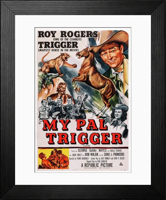 Framed Print : MY PAL TRIGGER, US poster art, top right: Roy Rogers; below: Dale Evans, 1946