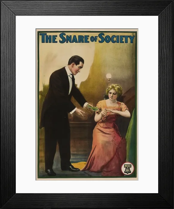Framed Print : THE SNARE OF SOCIETY, from left: Arthur V. Johnson, Florence Lawrence, 1911