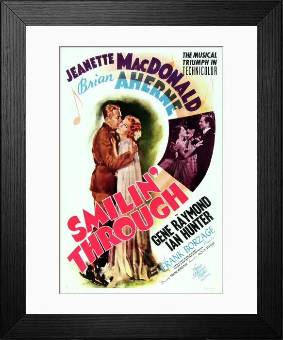 Framed Print : SMILIN THROUGH, US poster art, from left: Gene Raymond, Jeanette Macdonald; right insert: Jeanette Macdonald, Brian Aherne, 1941