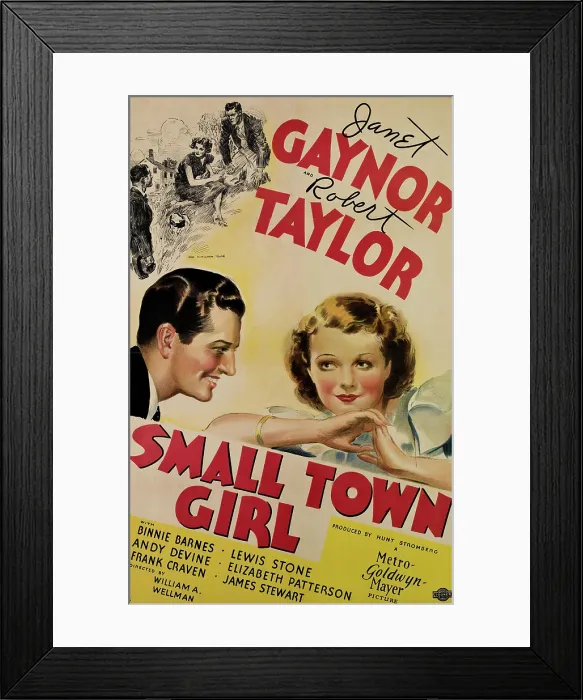 Framed Print : SMALL TOWN GIRL, from left, Robert Taylor, Janet Gaynor, 1936