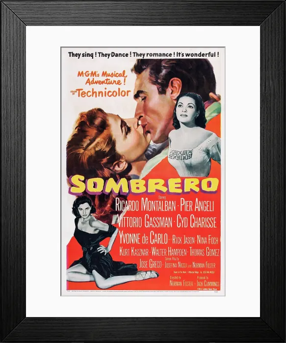 Framed Print : SOMBRERO, Pier Angeli, Ricardo Montalban, Yvonne De Carlo, 1953