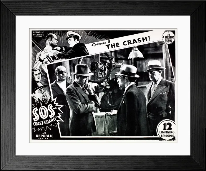 Framed Print : S.O.S. COAST GUARD, Episode 8: The Crash, Bela Lugosi (sec ond left center), top left: Richard Alexander, Ralph Byrd, l obbycard, 1937