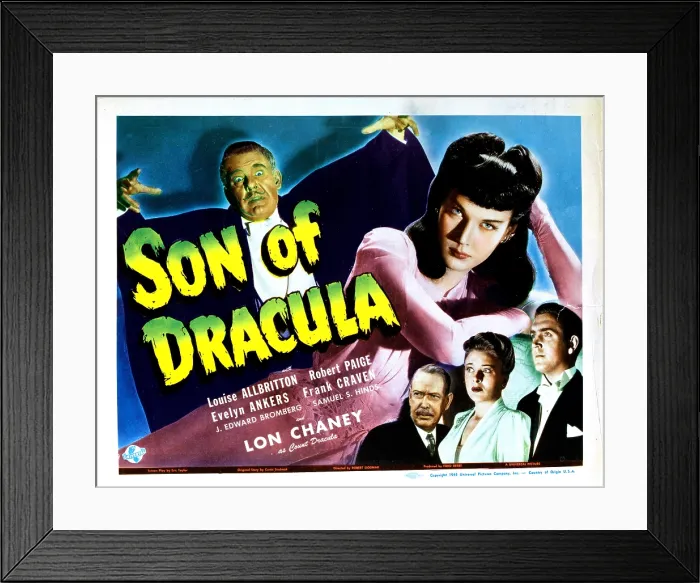 Framed Print : SON OF DRACULA, US lobbycard, Lon Chaney, Jr. Louise Allbritton, Frank Craven, Evelyn Ankers, Robert Paige, 1943