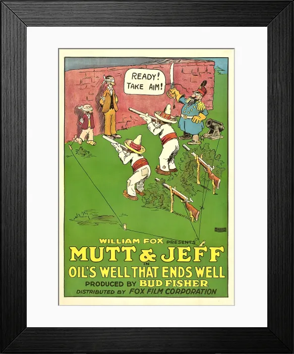Framed Print : OIL'S WELL THAT ENDS WELL, against wall: Mutt & Jeff, 1919, TM and Copyright 20th Century Fox Film Corp. All rights reserved. / courtesy Everett Collection