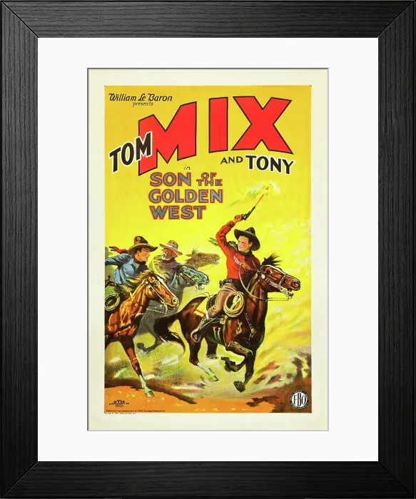 Framed Print : SON OF THE GOLDEN WEST, right: Tom Mix with Tony the Wonder Horse on poster art, 1928