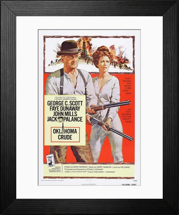 Framed Print : OKLAHOMA CRUDE, US poster, from left: George C. Scott, Faye Dunaway, 1973 Framed Print : OKLAHOMA CRUDE, US poster, from left: George C. Scott, Faye Dunaway, 1973