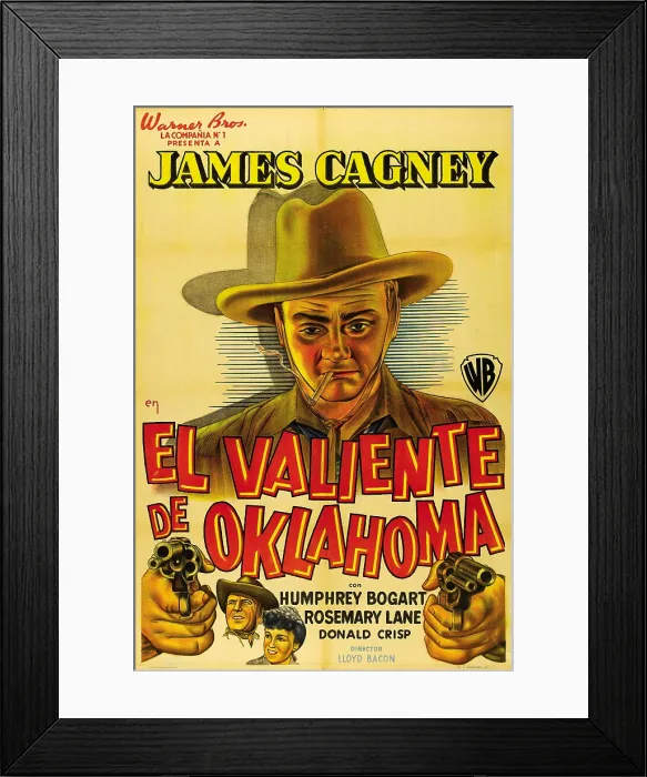 Framed Print : THE OKLAHOMA KID, (aka EL VALIENTE DE OKLAHOMA), Spanish poster art, James Cagney, 1939