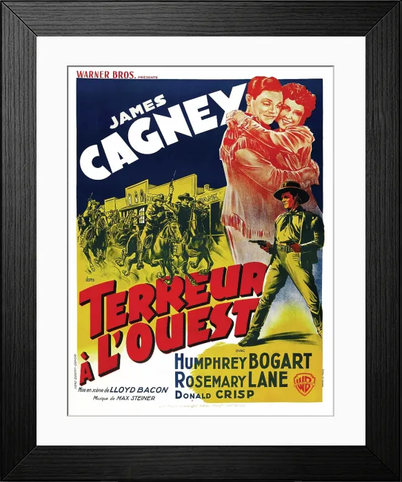 Framed Print : THE OKLAHOMA KID, (aka TERREUR A L'OUEST), French poster art, James Cagney, Rosemary Lane, 1939 Framed Print : THE OKLAHOMA KID, (aka TERREUR A L'OUEST), French poster art, James Cagney, Rosemary Lane, 1939
