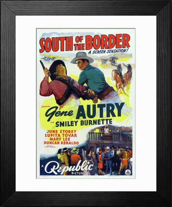 Framed Print : SOUTH OF THE BORDER, US poster, Gene Autry (top center), 1939