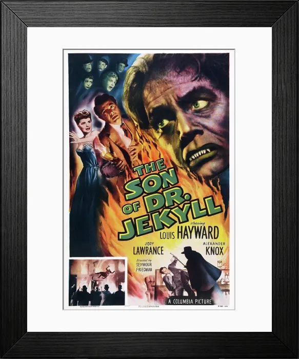 Framed Print : THE SON OF DR. JEKYLL, US poster, from left: Jody Lawrence, Louis Hayward, 1951 Framed Print : THE SON OF DR. JEKYLL, US poster, from left: Jody Lawrence, Louis Hayward, 1951