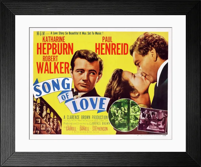 Framed Print : SONG OF LOVE, US poster art, from left: Robert Walker, Katharine Hepburn, Paul Henreid, 1947