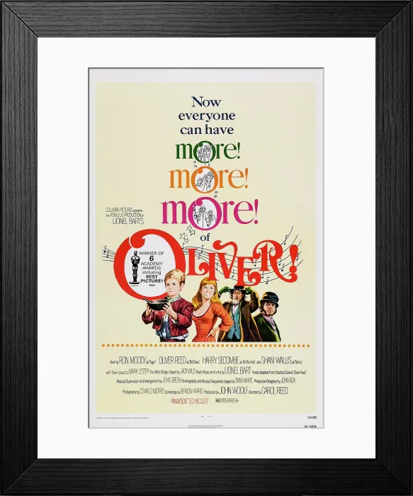 Framed Print : OLIVER!, US poster, from left: Mark Lester, Shani Wallis, Ron Moody, Oliver Reed, 1968