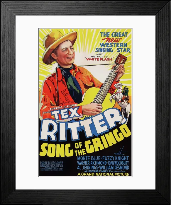 Framed Print : SONG OF THE GRINGO, US poster art, Tex Ritter, 1936 Framed Print : SONG OF THE GRINGO, US poster art, Tex Ritter, 1936
