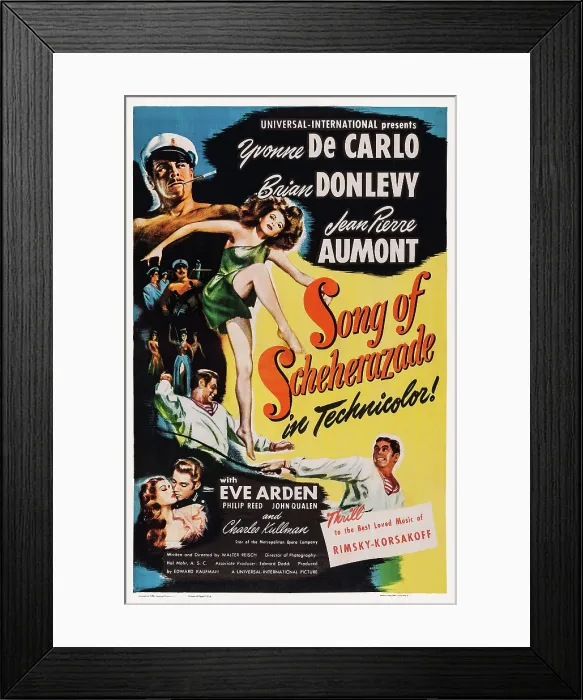 Framed Print : SONG OF SCHEHERAZADE, US poster art, top left: Brian Donlevy; center: Yvonne De Carlo, 1947