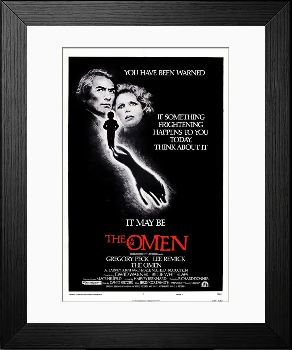Framed Print : THE OMEN, US poster art, from left, Gregory Peck, Lee Remick, 1976, TM and Copyright 20th Century Fox Film Corp. All rights reserved. Courtesy: Everett Collection