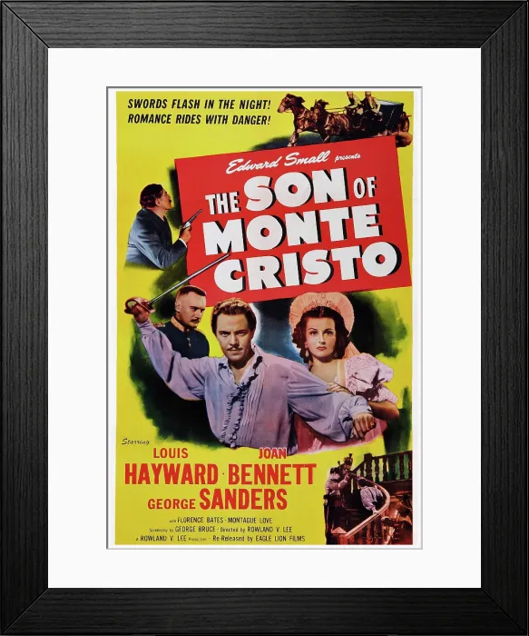 Framed Print : THE SON OF MONTE CRISTO, US poster art, from left: George Sanders, Louis Hayward, Joan Bennett, 1948 Framed Print : THE SON OF MONTE CRISTO, US poster art, from left: George Sanders, Louis Hayward, Joan Bennett, 1948