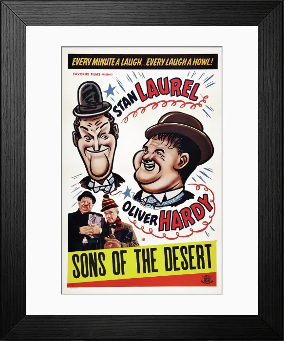 Framed Print : SONS OF THE DESERT, US poster art, bottom from left: Oliver Hardy, Stan Laurel, 1933