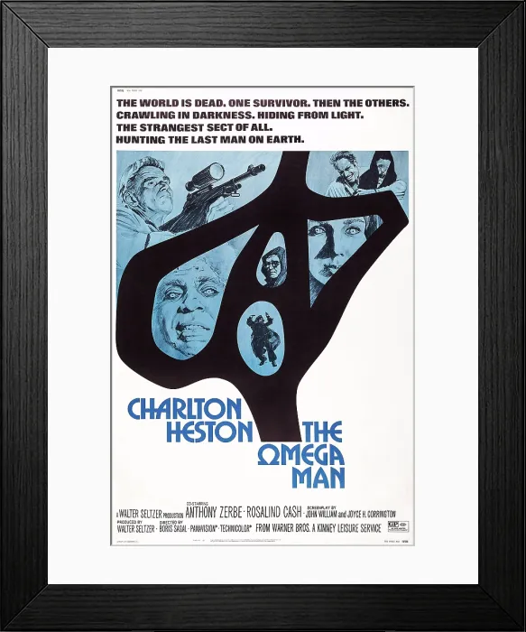 Framed Print : THE OMEGA MAN, from top left: Charlton Heston, Lincoln Kilpatrick, Anthony Zerbe on poster art, 1971