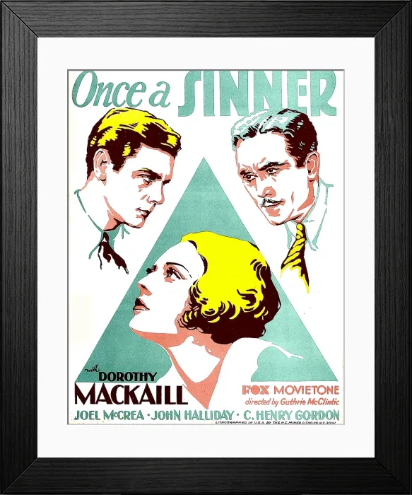Framed Print : ONCE A SINNER, from left: Joel McCrea, Dorothy Mackaill, John Halliday on window card, 1931, TM and Copyright 20th Century Fox Film Corp