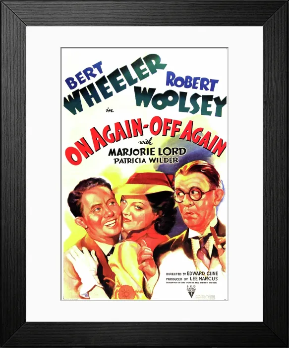 Framed Print : ON AGAIN-OFF AGAIN, US poster art, from left: Bert Wheeler, Marjorie Lord, Robert Woolsey, 1937