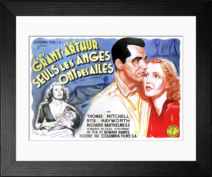 Framed Print : ONLY ANGELS HAVE WINGS (aka SEULS LES ANGES ONT DES AILES), Cary Grant, Jean Arthur, (French poster art), 1939