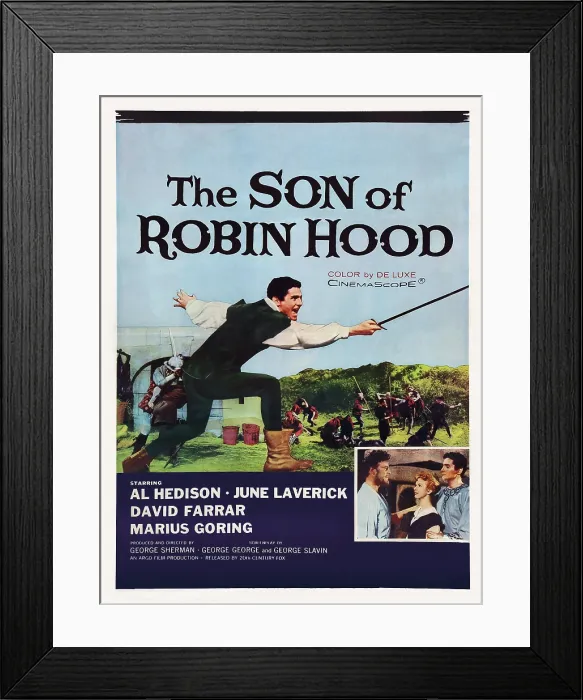 Framed Print : THE SON OF ROBIN HOOD, US poster art, center: David Hedison; bottom inset from left: Marius Goring, June Laverick, Al Hedison, 1958. TM and Copyright 20th Century Fox Film Corp Framed Print : THE SON OF ROBIN HOOD, US poster art, center: David Hedison; bottom inset from left: Marius Goring, June Laverick, Al Hedison, 1958. TM and Copyright 20th Century Fox Film Corp