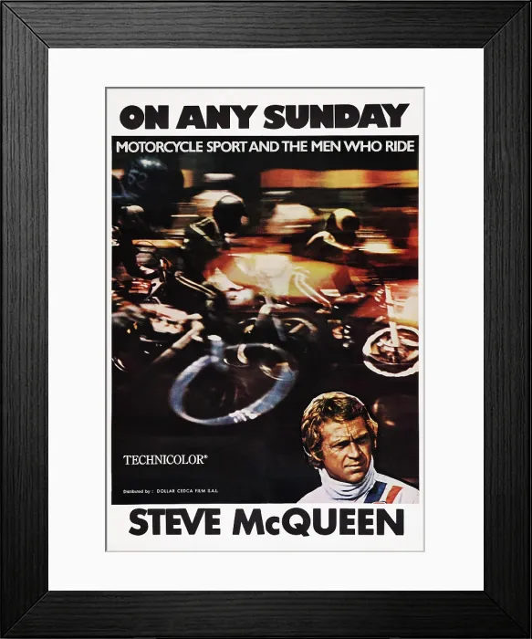 Framed Print : ON ANY SUNDAY, British poster art, Steve McQueen, 1971