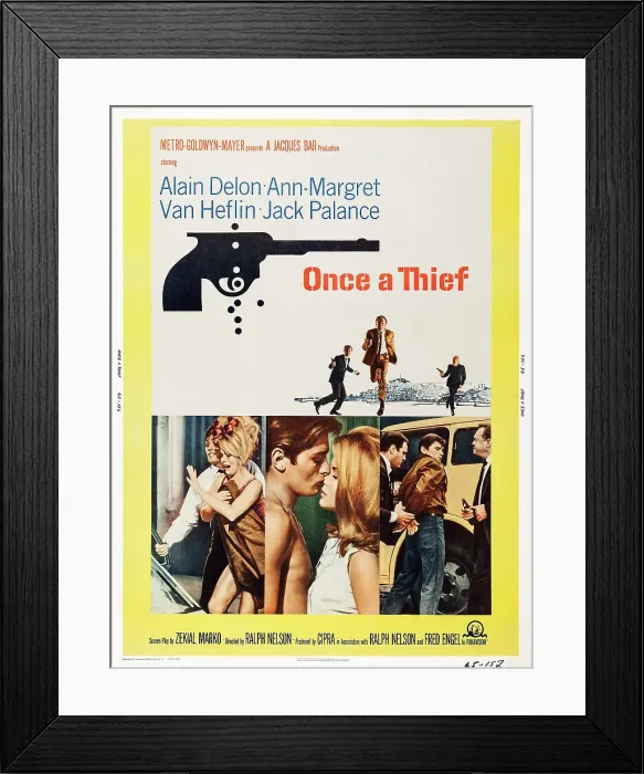 Framed Print : ONCE A THIEF, US poster, bottom from left: Alain Delon, Ann-Margret, Alain Delon, Ann-Margret, Steve Mitchell, Alain Delon, Van Heflin, 1965
