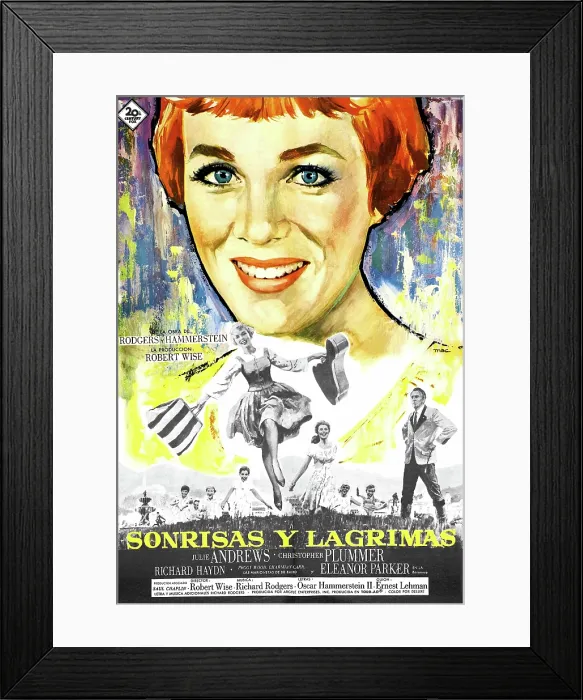 Framed Print : THE SOUND OF MUSIC, (aka SONRISAS Y LAGRIMAS), Julie Andrews (center top and bottom), Christopher Plummer (right), 1965