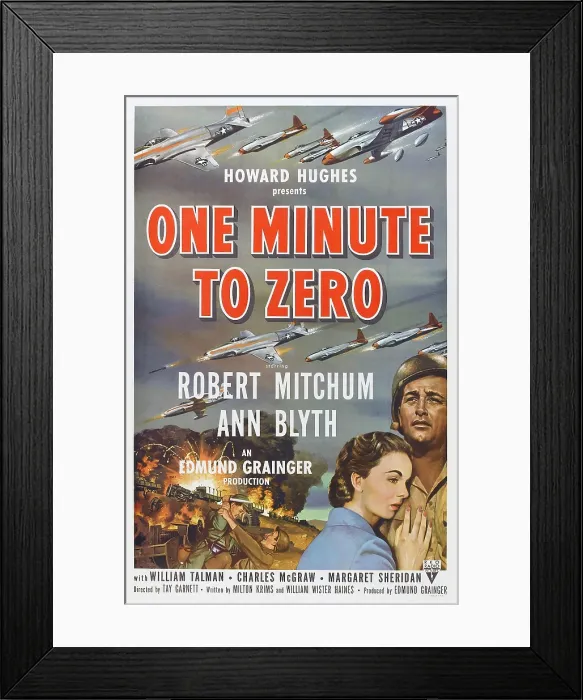 Framed Print : ONE MINUTE TO ZERO, US poster, from left: Ann Blyth, Robert Mitchum, 1952