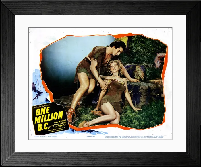 Framed Print : ONE MILLION B.C. from left: Victor Mature, Carole Landis, 1940