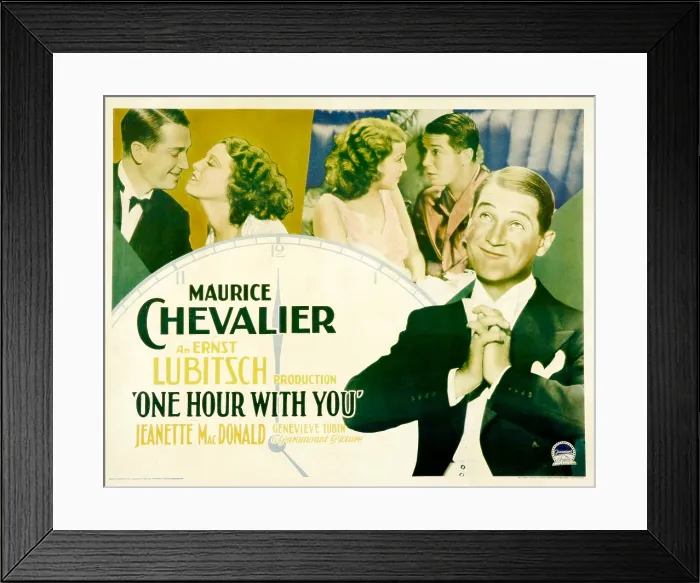 Framed Print : ONE HOUR WITH YOU, from top left: Maurice Chevalier, Jeanette MacDonald, Jeanette MacDonald, Maurice Chevalier, right: Maurice Chevalier, 1932