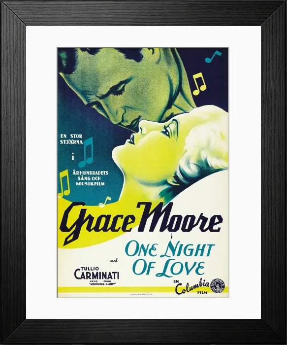 Framed Print : ONE NIGHT OF LOVE, bottom: Grace Moore on Swedish poster art, 1934