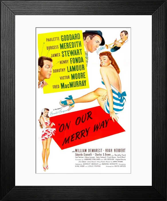 Framed Print : ON OUR MERRY WAY, US poster, Dorothy Lamour (bottom left), Henry Fonda (top center), Fred MacMurray (center left), Paulette Goddard (sitting), James Stewart (wearing hat) Framed Print : ON OUR MERRY WAY, US poster, Dorothy Lamour (bottom left), Henry Fonda (top center), Fred MacMurray (center left), Paulette Goddard (sitting), James Stewart (wearing hat)
