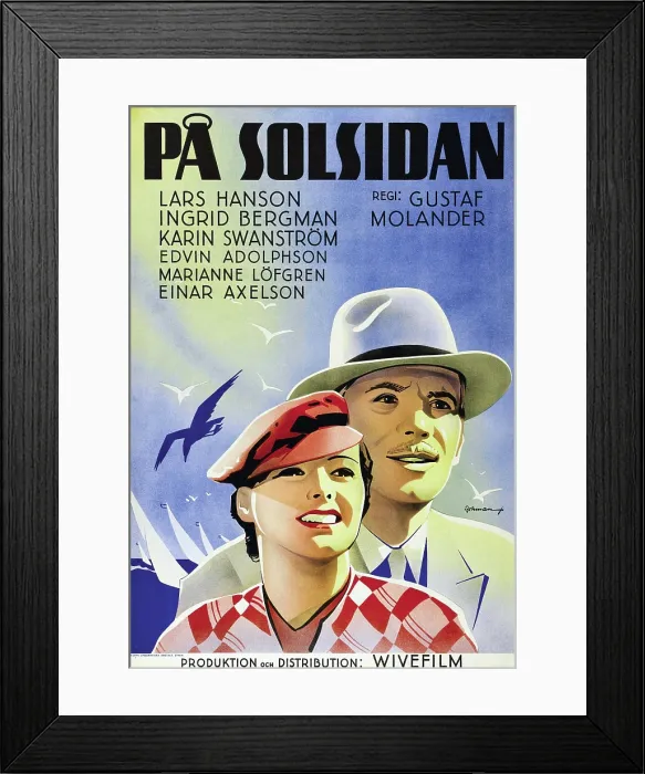 Framed Print : ON THE SUNNY SIDE, (aka PA SOLSIDAN), Swedish poster art, from left: Ingrid Bergman, Lars Hanson, 1936