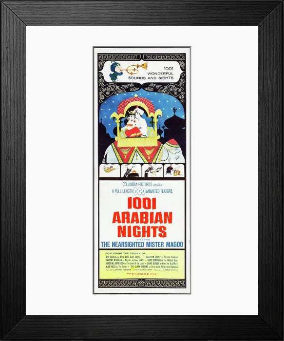 Framed Print : 1001 ARABIAN NIGHTS, top: Mr. Magoo (voice: Jim Backus) on insert poster, 1959 Framed Print : 1001 ARABIAN NIGHTS, top: Mr. Magoo (voice: Jim Backus) on insert poster, 1959