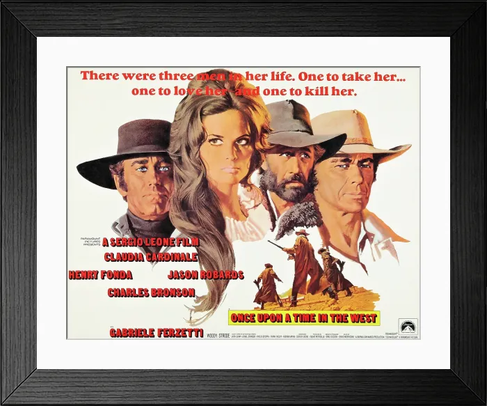 Framed Print : ONCE UPON A TIME IN THE WEST, (aka C'ERA UNA VOLTA IL WEST), top from left: Henry Fonda, Claudia Cardinale, Jason Robards (Jr.), Charles Bronson; half-sheet poster, 1968 Framed Print : ONCE UPON A TIME IN THE WEST, (aka C'ERA UNA VOLTA IL WEST), top from left: Henry Fonda, Claudia Cardinale, Jason Robards (Jr.), Charles Bronson; half-sheet poster, 1968